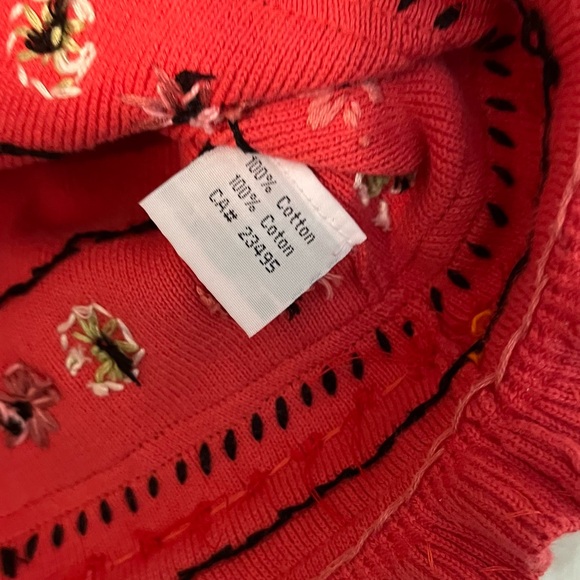 Icelandic Design M Coral Pink Red Floral Embroidered Sequin Full Zip Cardigan - Picture 10 of 13